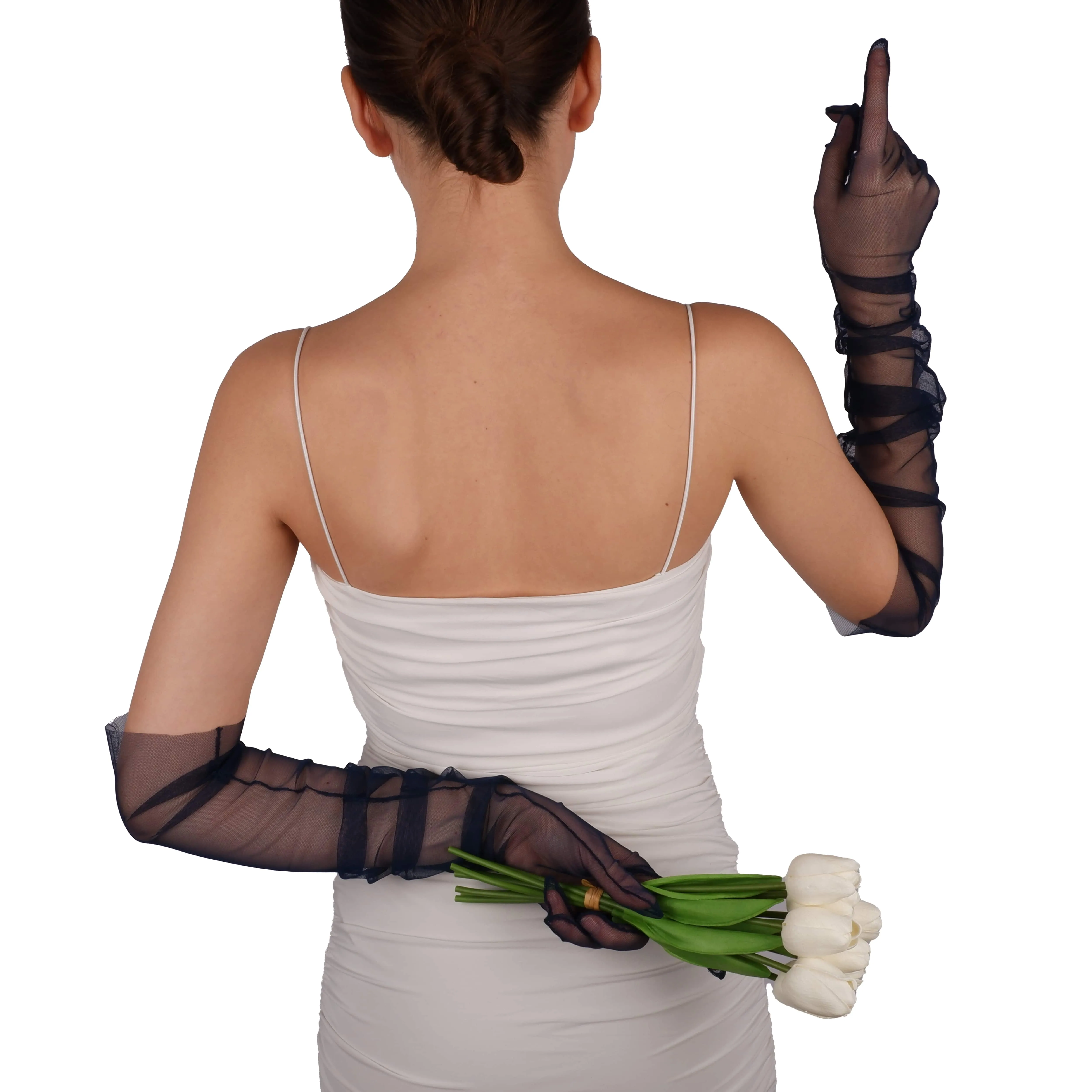 Long Tulle Transparent Bridal Gloves Gloves for Costume and Prom