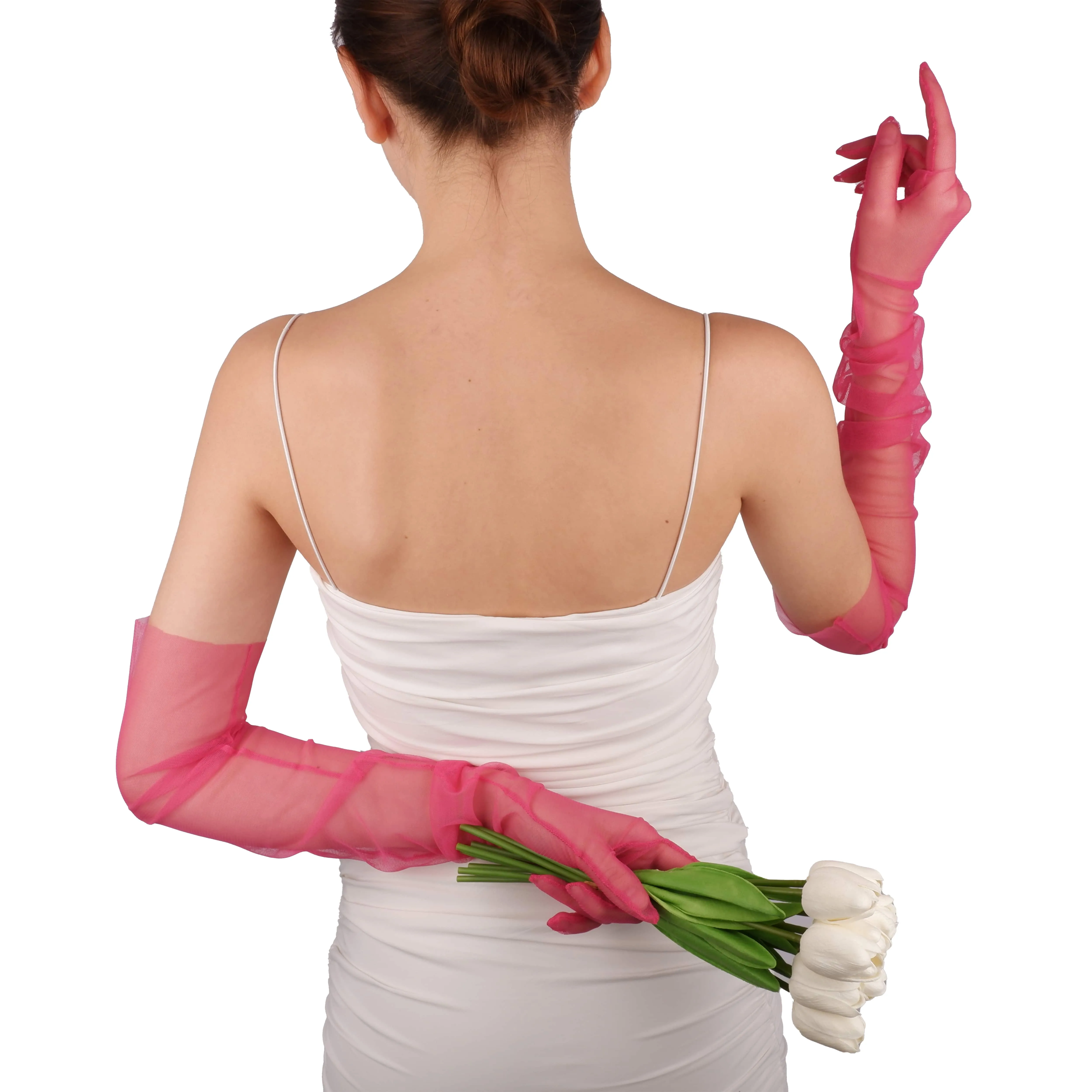 Long Tulle Transparent Bridal Gloves Gloves for Costume and Prom