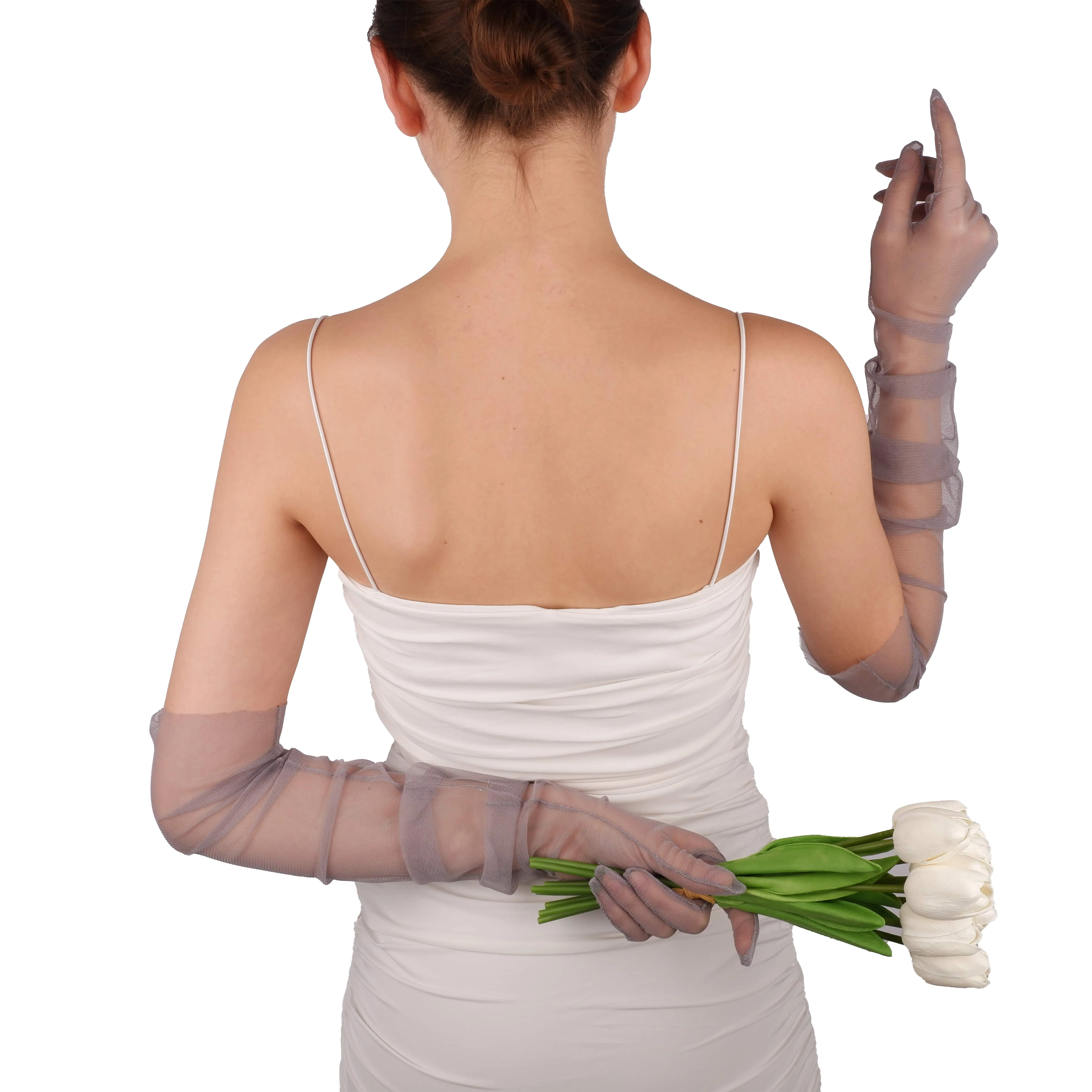 Long Tulle Transparent Bridal Gloves Gloves for Costume and Prom