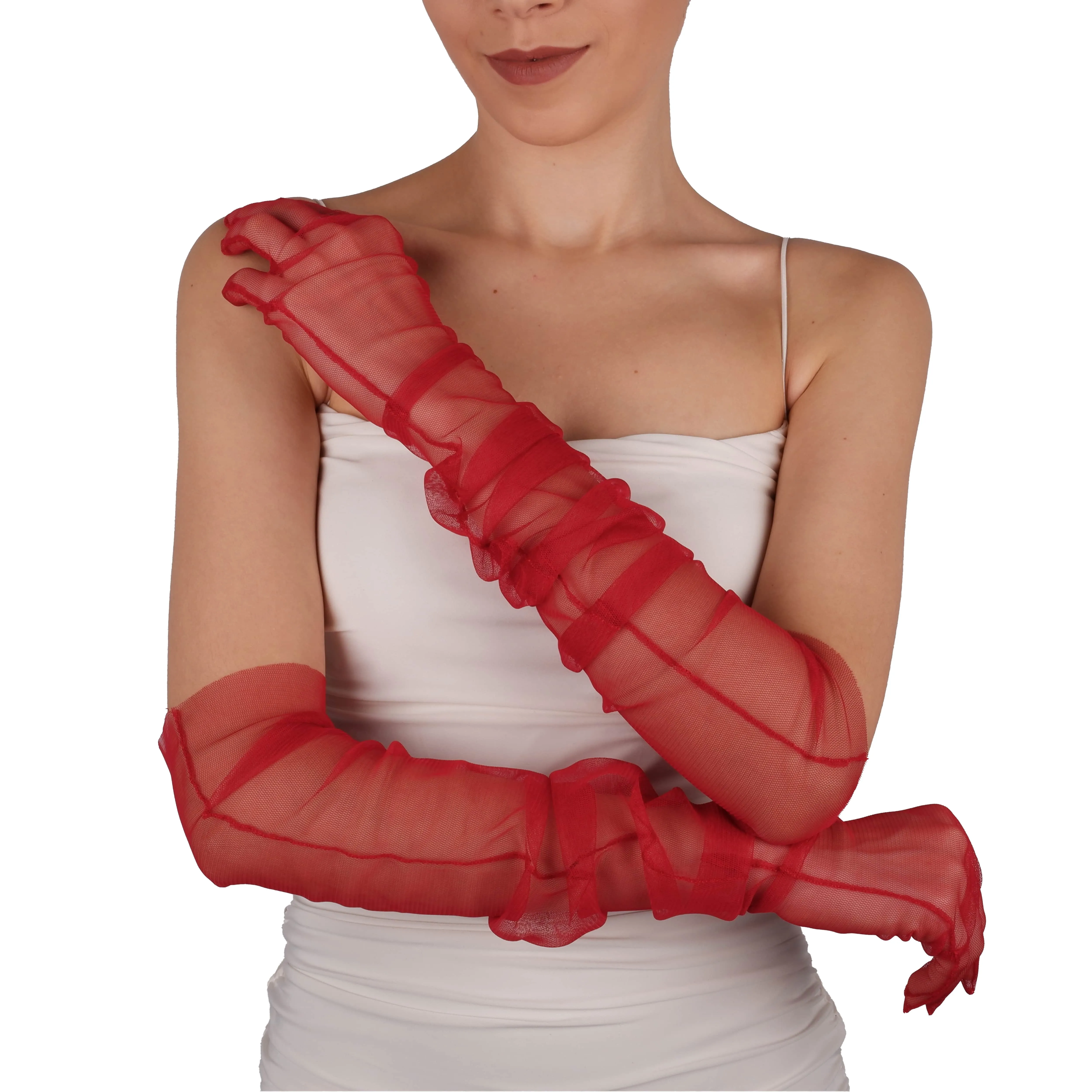 Long Tulle Transparent Bridal Gloves Gloves for Costume and Prom