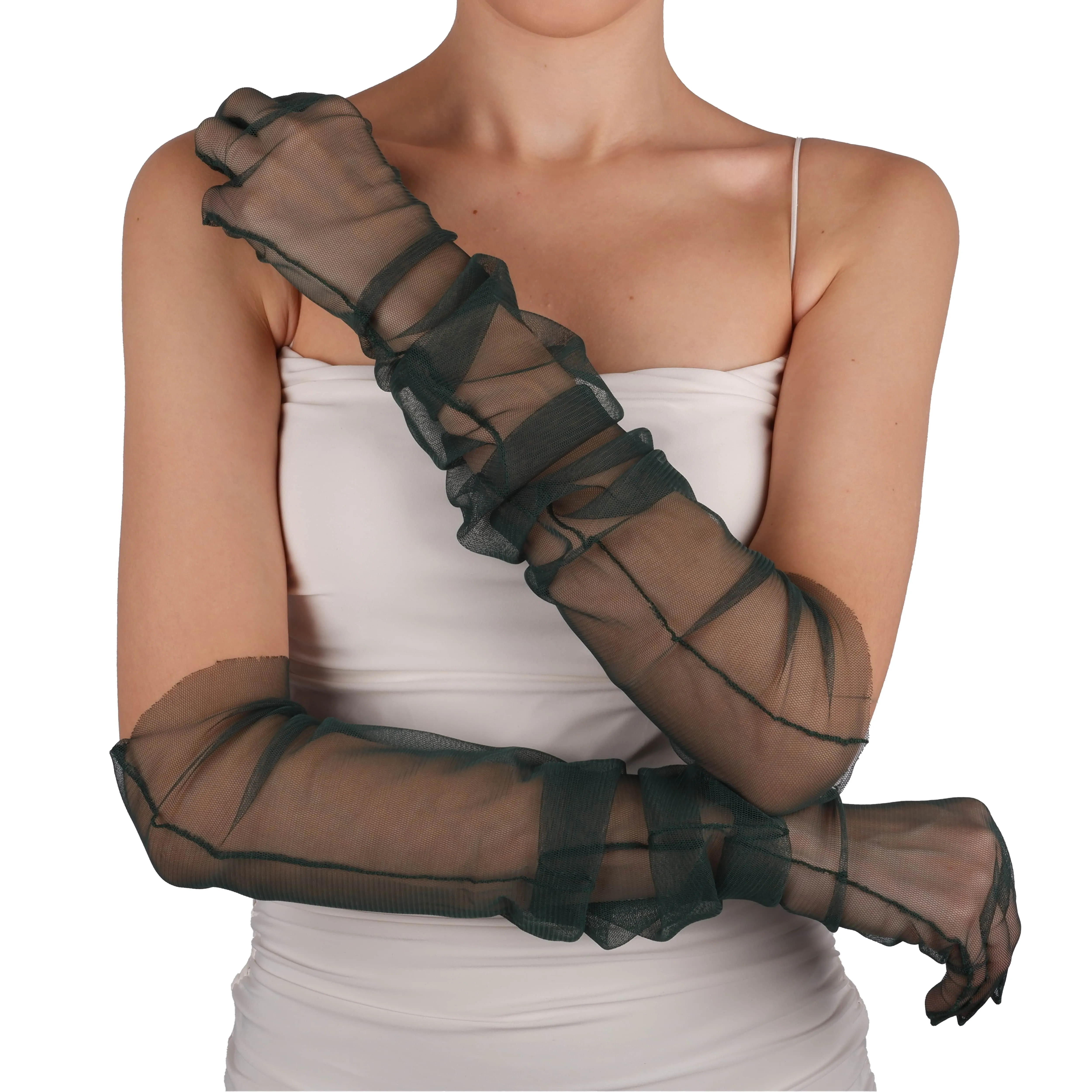 Long Tulle Transparent Bridal Gloves Gloves for Costume and Prom