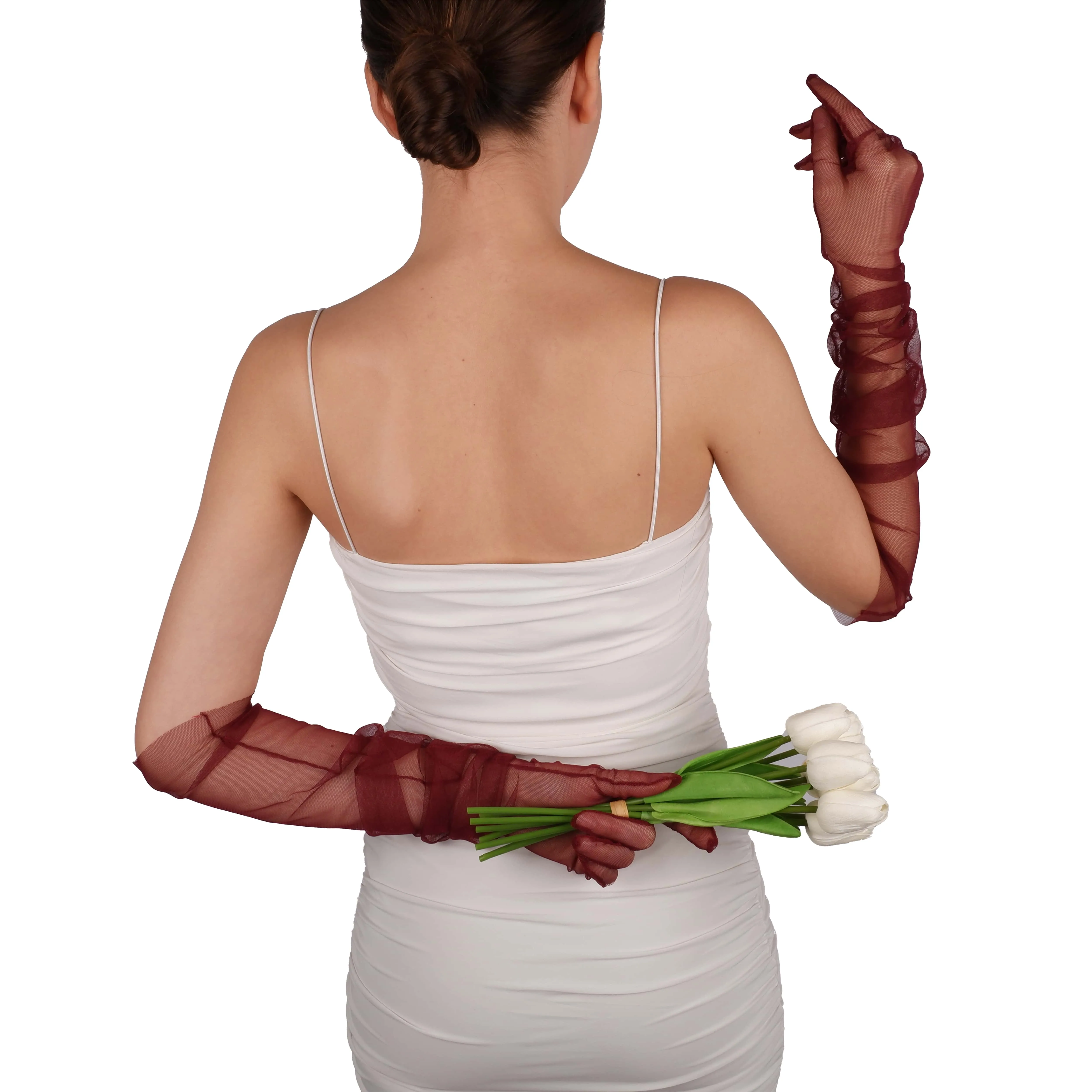 Long Tulle Transparent Bridal Gloves Gloves for Costume and Prom