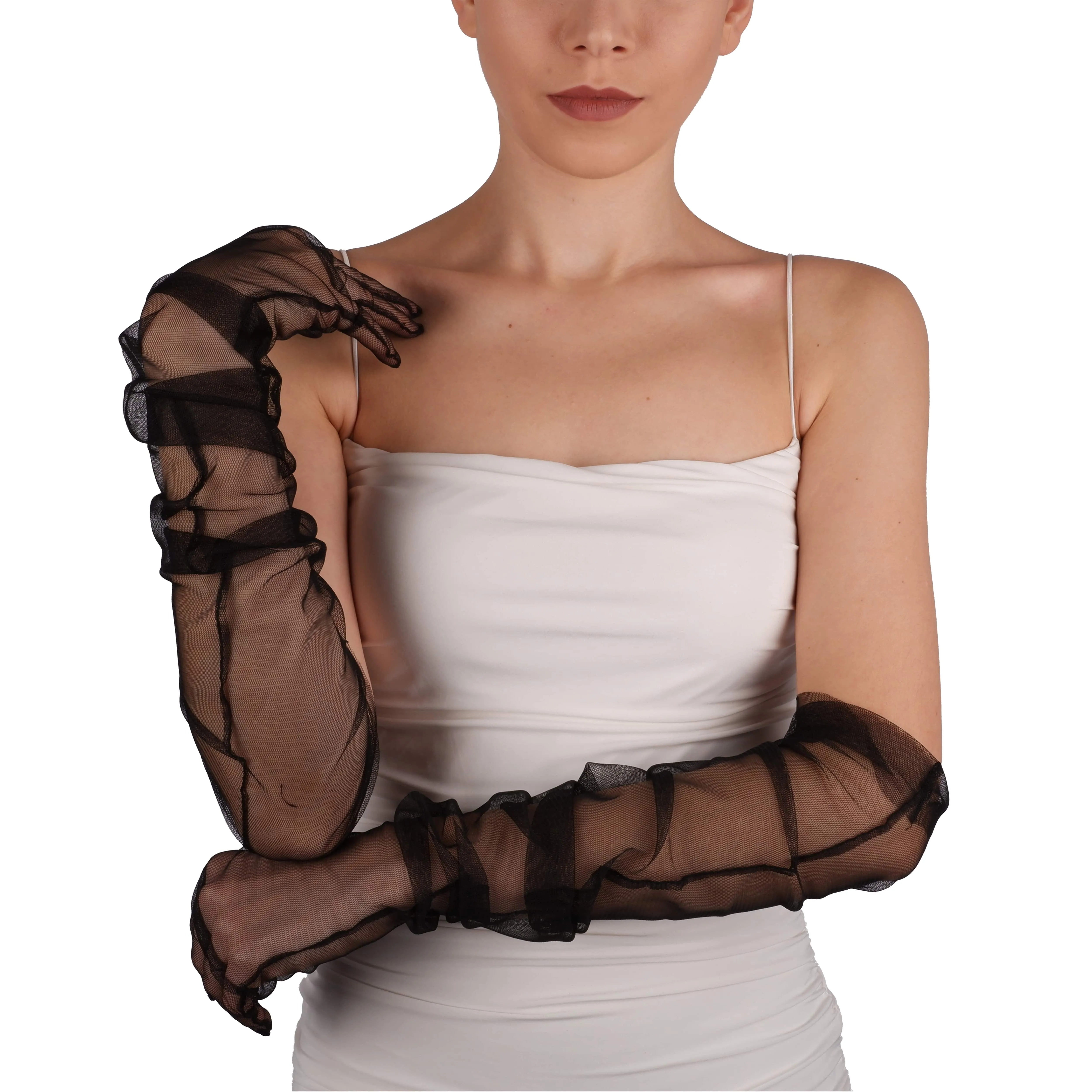 Long Tulle Transparent Bridal Gloves Gloves for Costume and Prom
