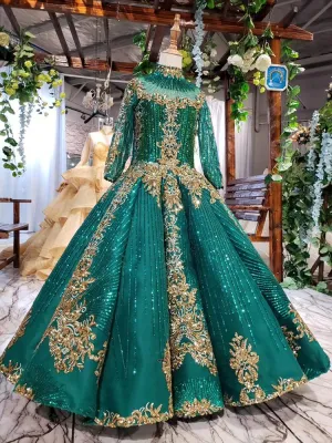 LS11238 Long Sleeves Real Sample Handmade Flower Baby Girl Evening Dress