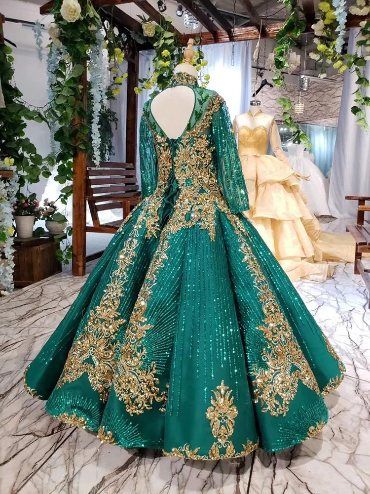 LS11238 Long Sleeves Real Sample Handmade Flower Baby Girl Evening Dress