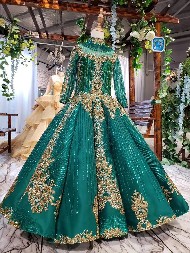 LS11238 Long Sleeves Real Sample Handmade Flower Baby Girl Evening Dress