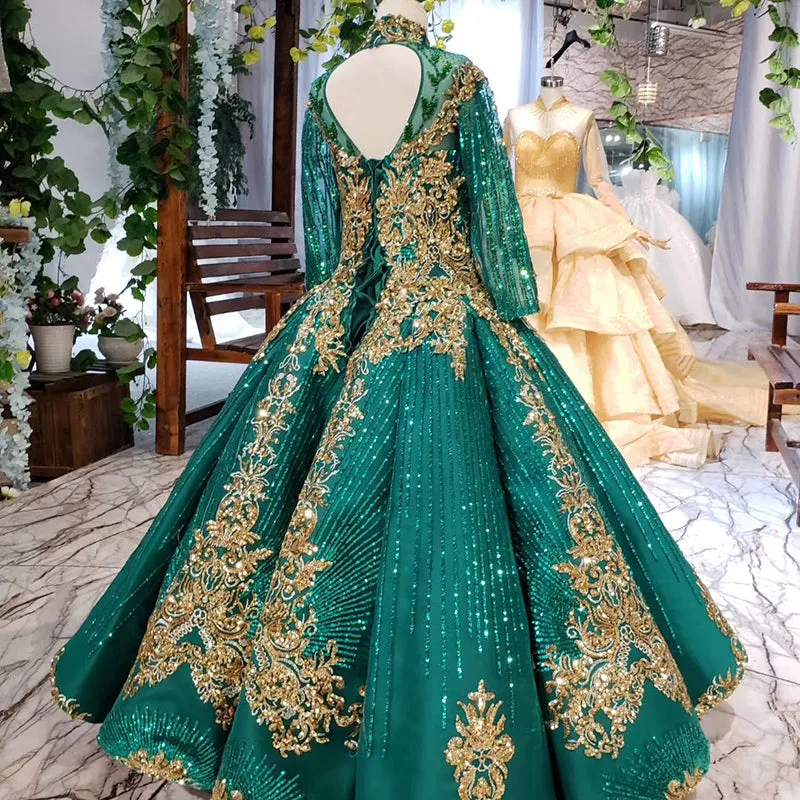 LS11238 Long Sleeves Real Sample Handmade Flower Baby Girl Evening Dress