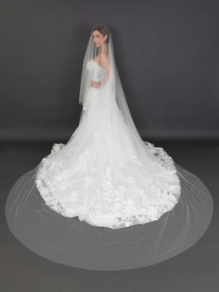 Luxe Soft Italian Tulle Cathedral Cut Edge Drop With 30" Blusher Veil