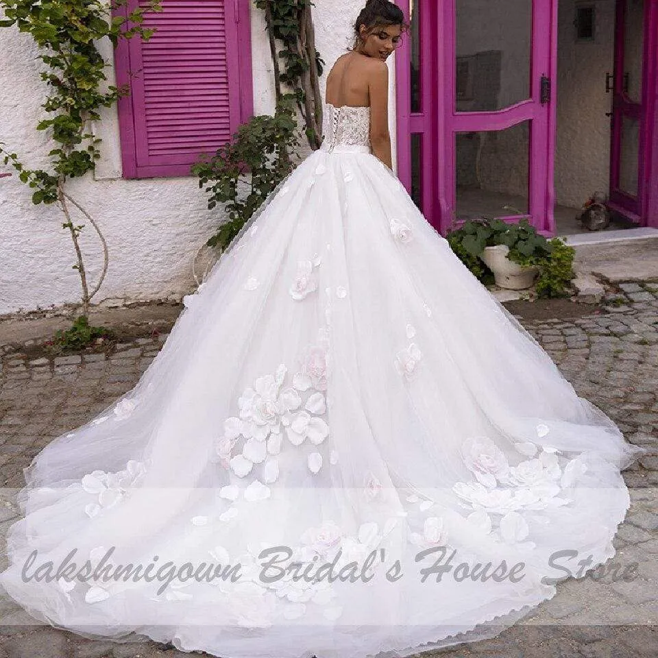 Luxury Flowers Wedding  Dresses Princess Bridal Dress Sweetheart