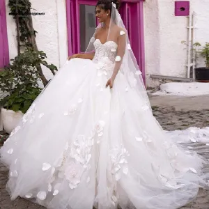 Luxury Flowers Wedding  Dresses Princess Bridal Dress Sweetheart