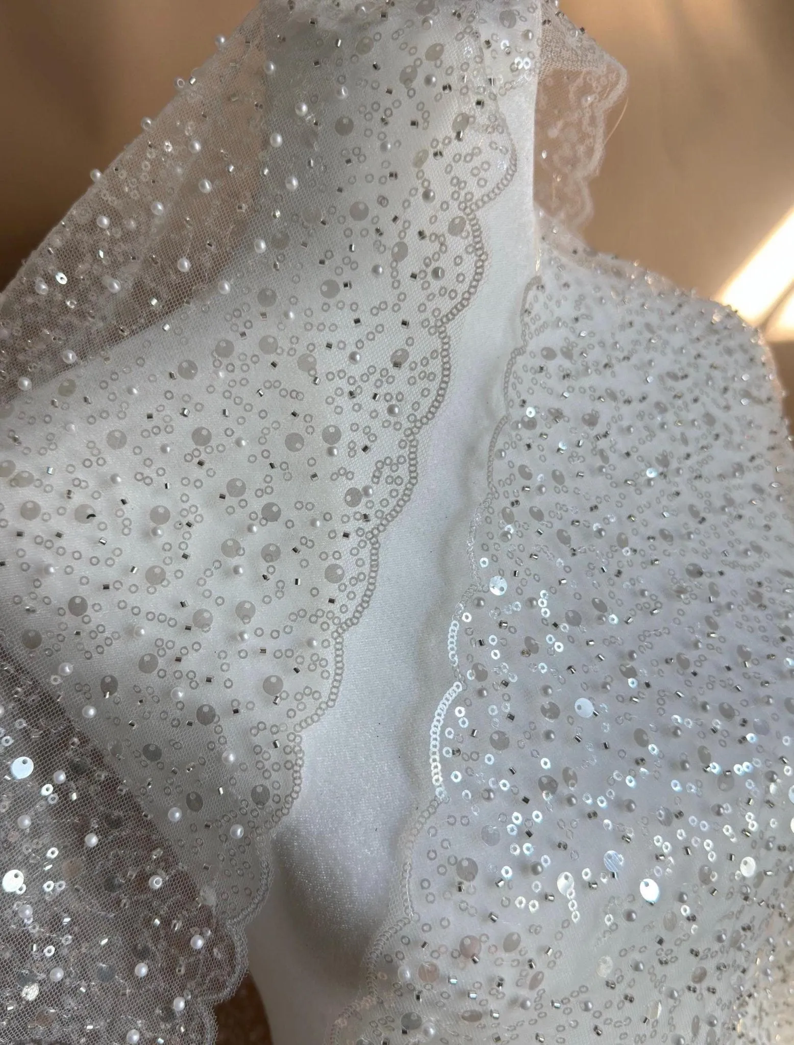 Luxury White Bridal Lace with Beads Pearls & Sequins