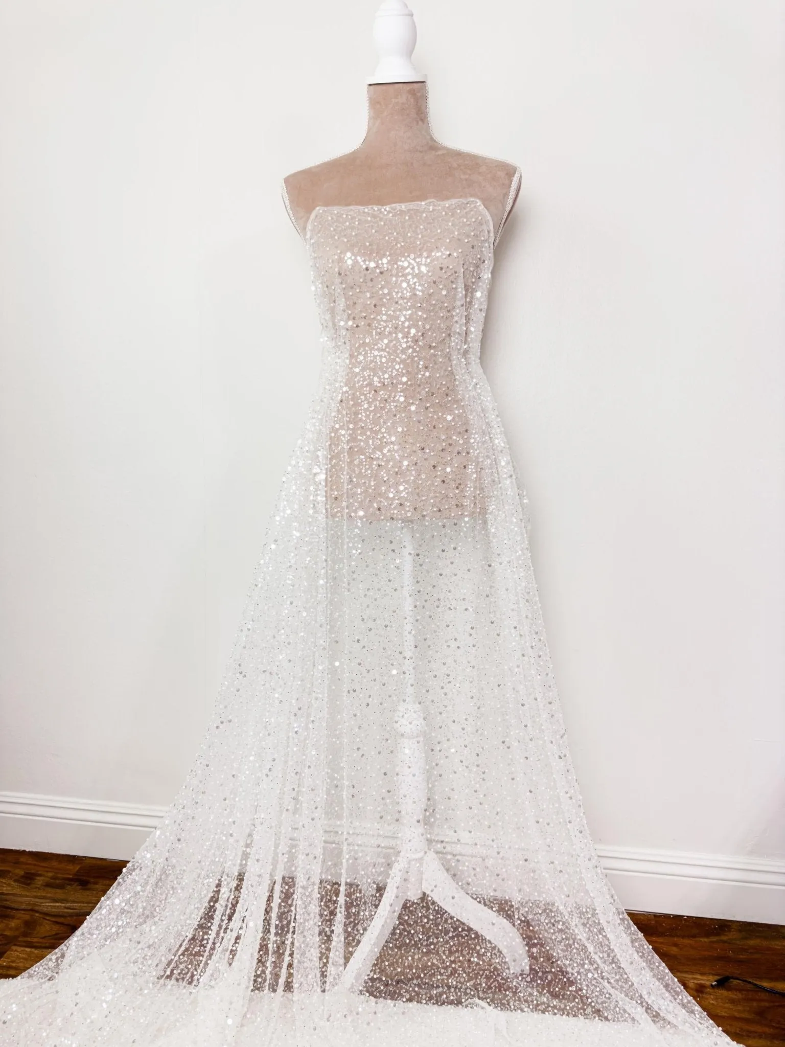 Luxury White Bridal Lace with Beads Pearls & Sequins