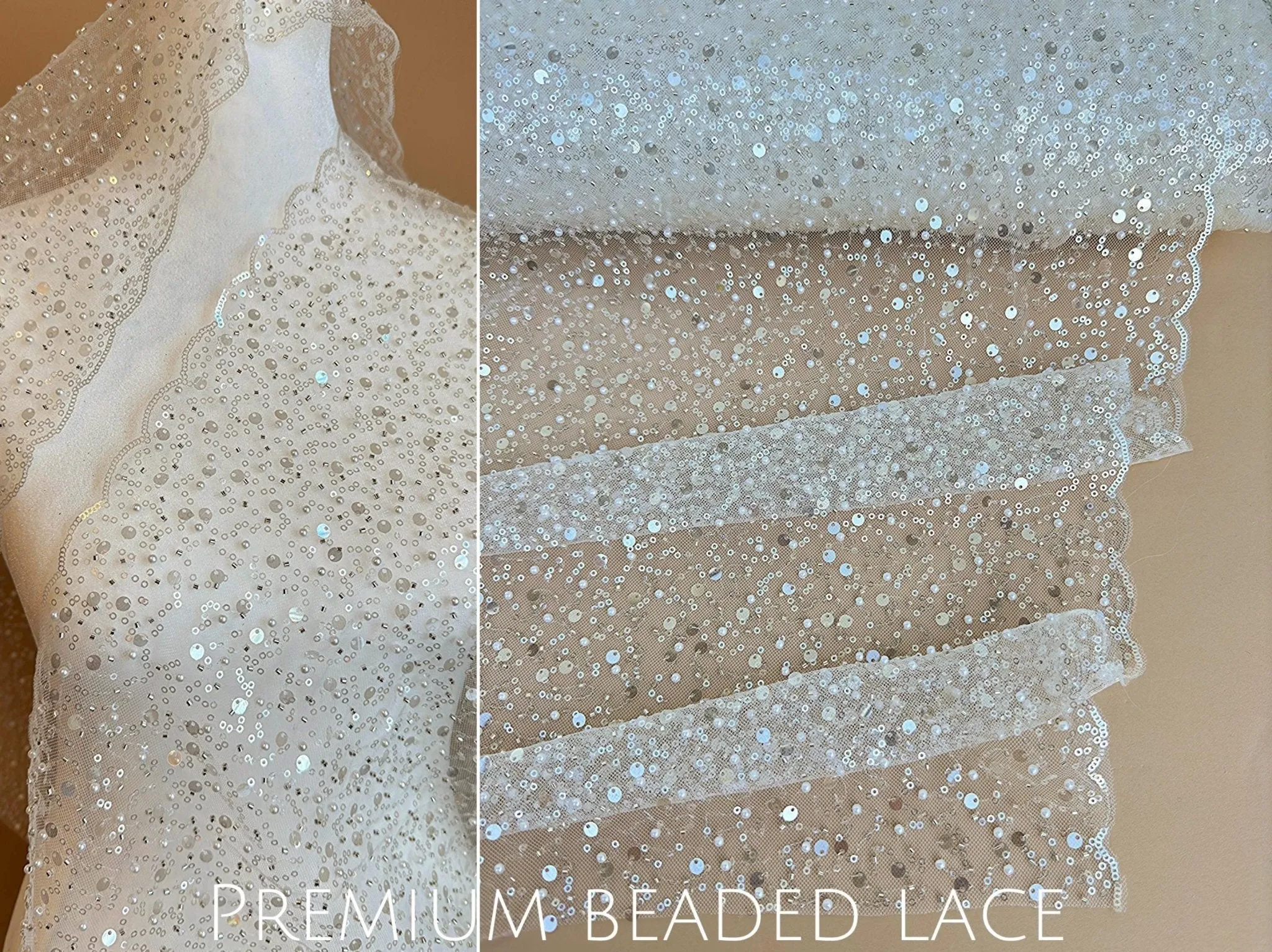 Luxury White Bridal Lace with Beads Pearls & Sequins