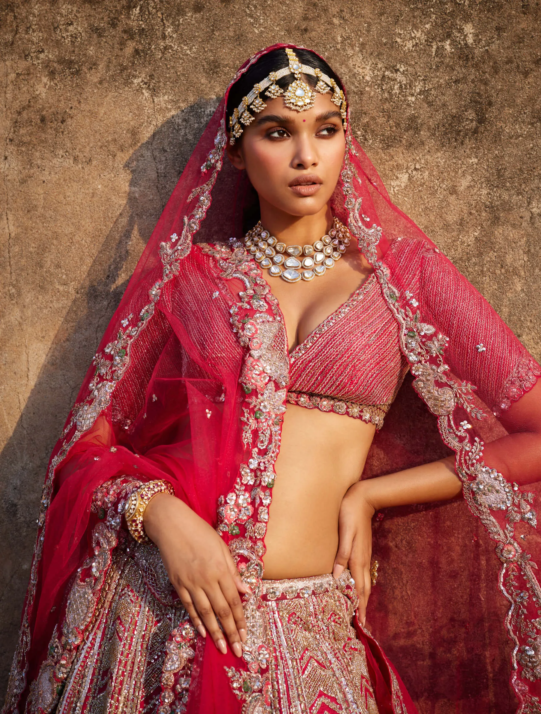 Lysandra red bridal lehenga set