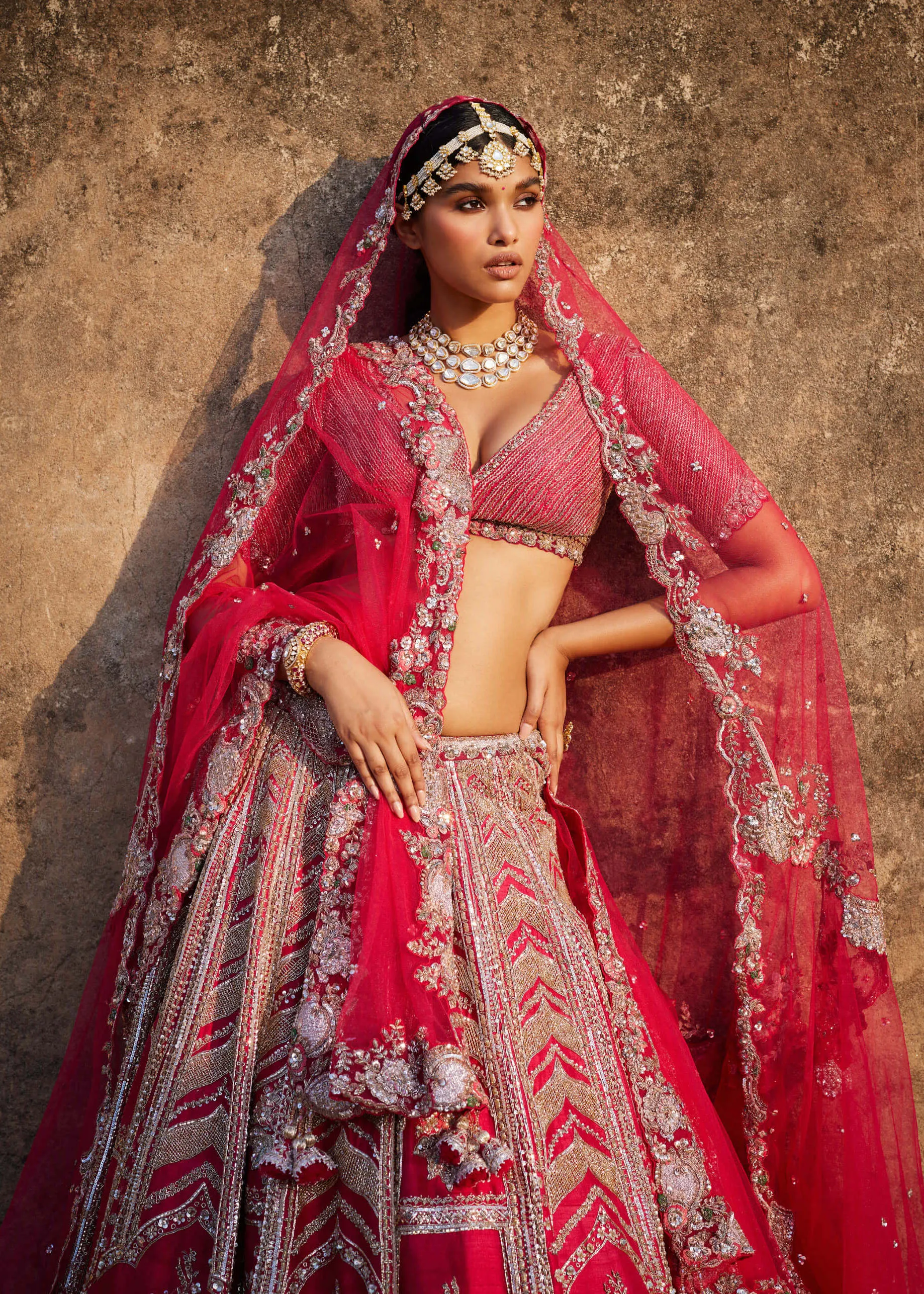 Lysandra red bridal lehenga set