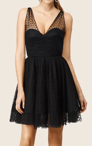 MACloth Straps V Neck Tulle Cocktail Dress Black Mini Formal Gown