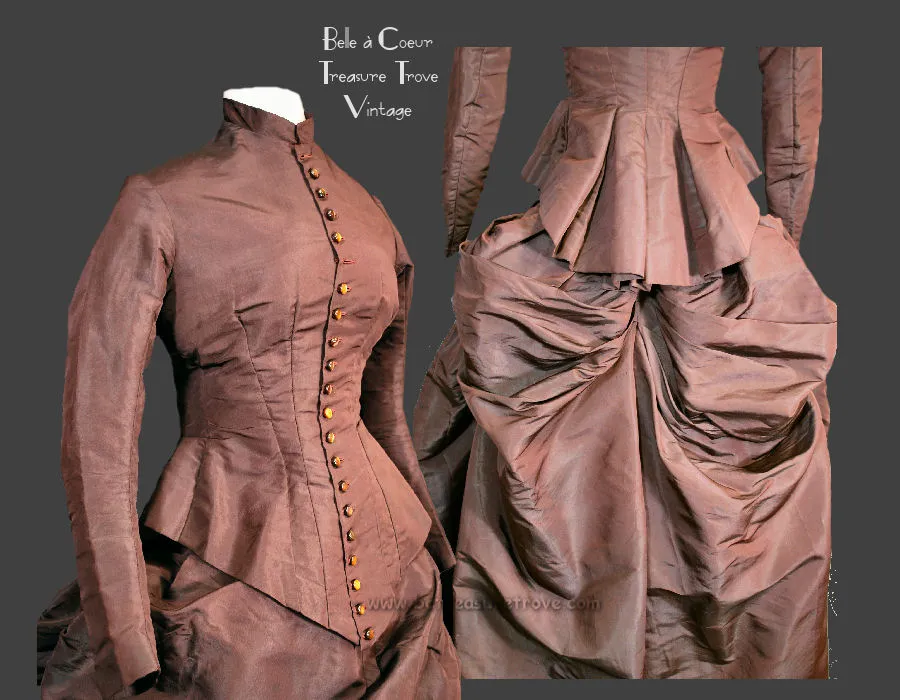 Magnificent 3-Piece Antique Victorian Bustle Dress, Circa 1885