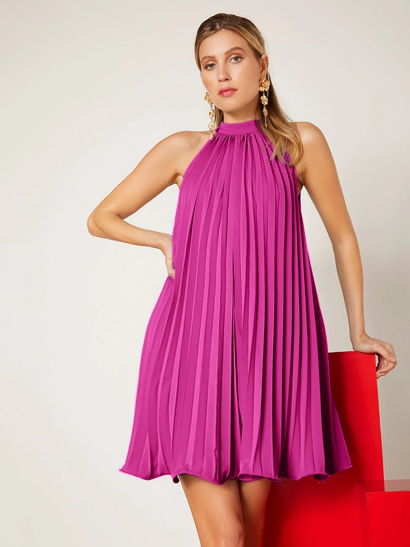 Mai Bass Tie Back Pleated Dress