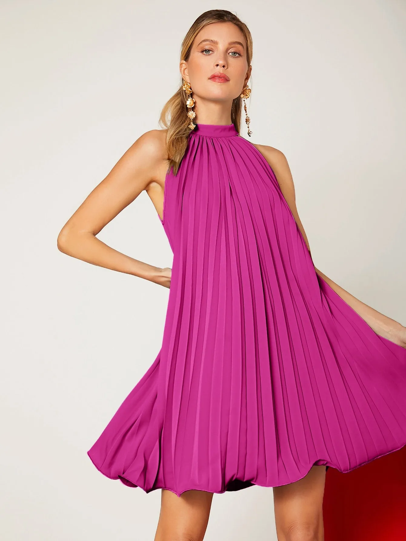 Mai Bass Tie Back Pleated Dress