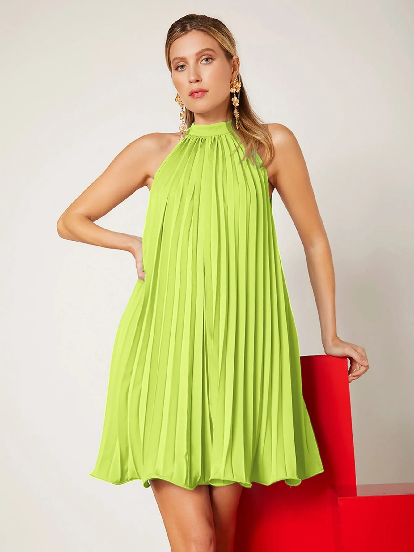 Mai Bass Tie Back Pleated Dress