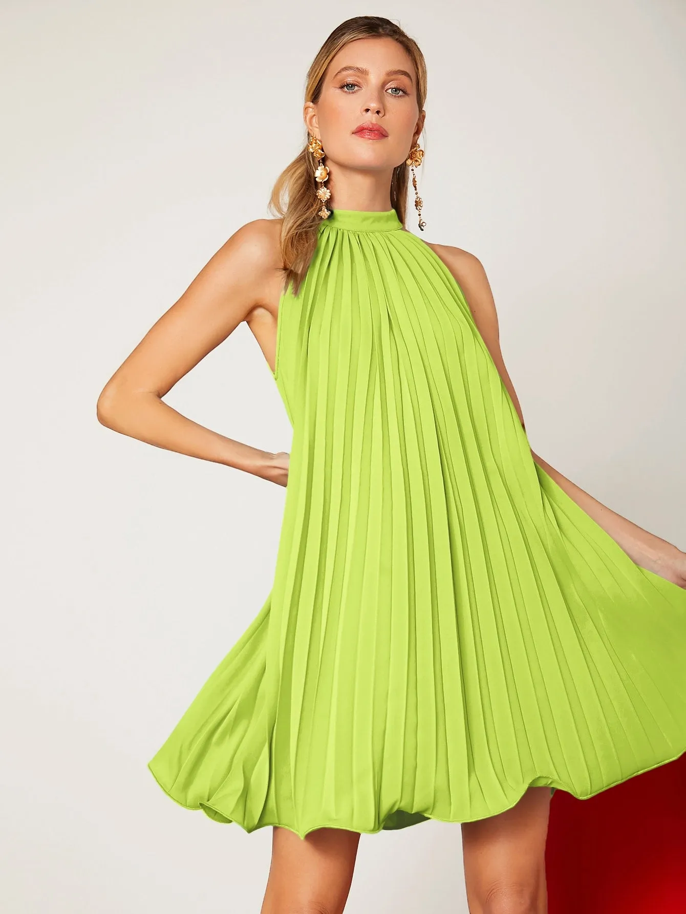 Mai Bass Tie Back Pleated Dress