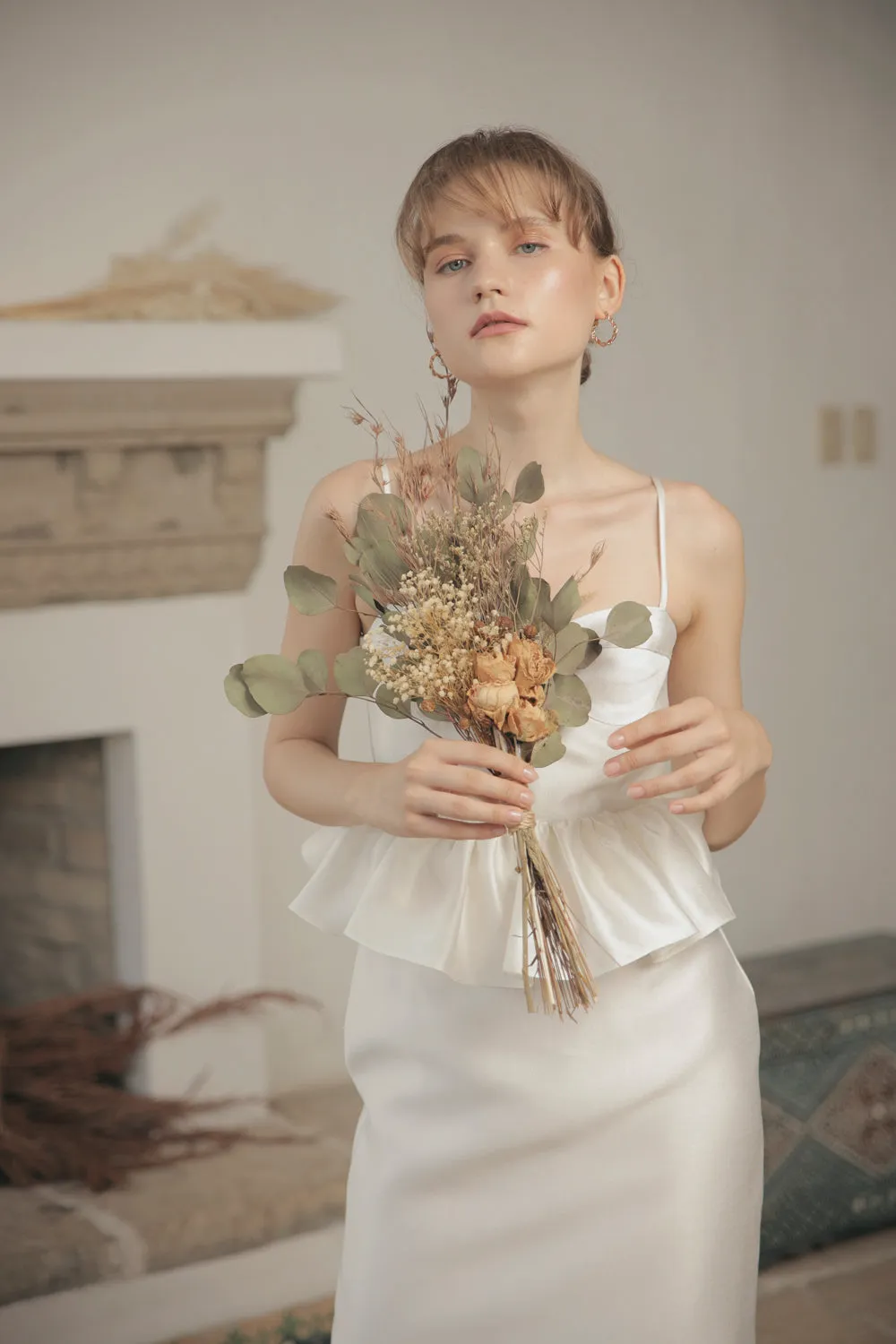 MARBELLA Sweetheart Cut Neckline Midi Dress with Peplum Detail (White Gazar)