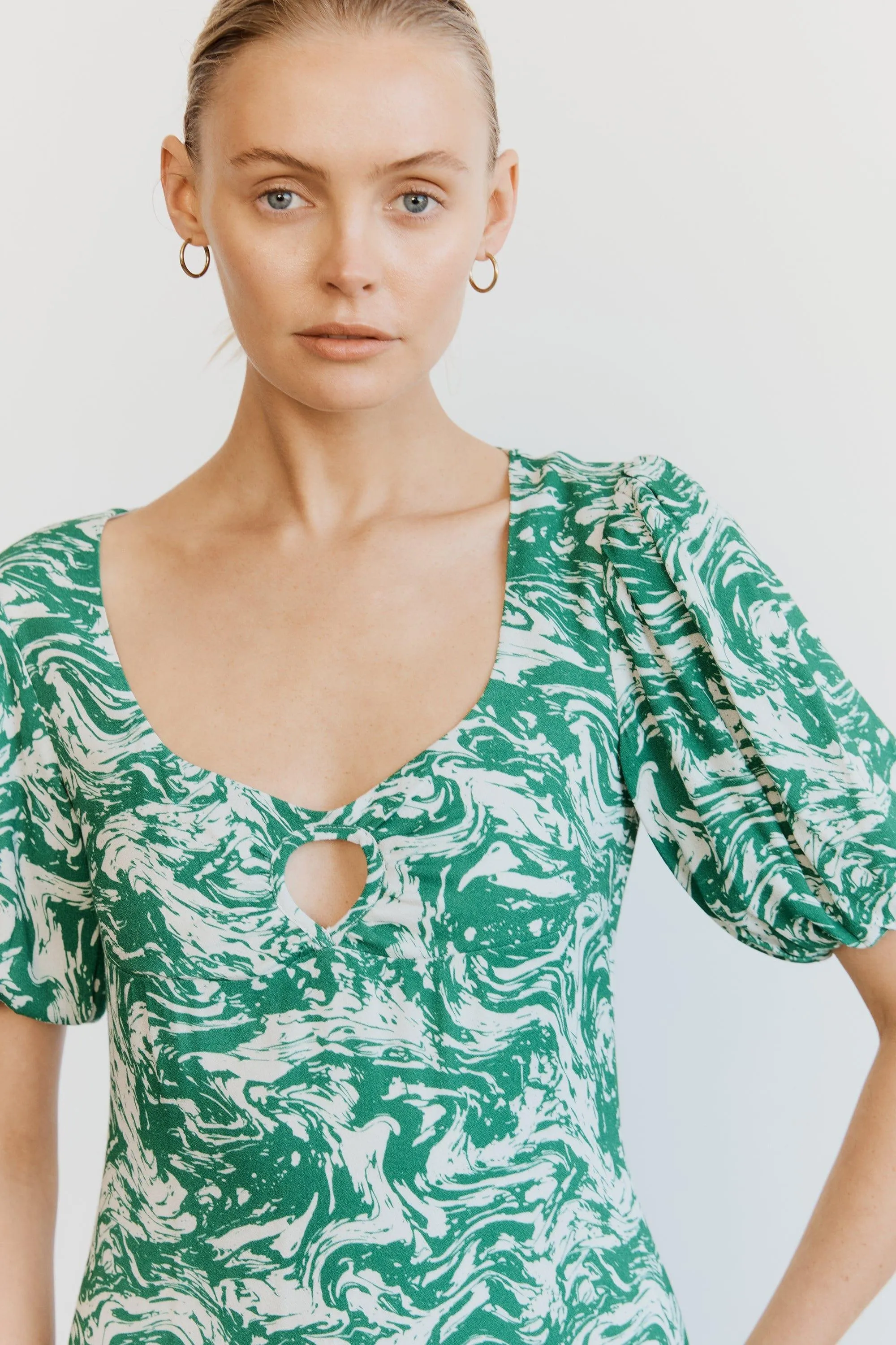 MARBLE BALLON SLEEVE MINI DRESS | MARBLE