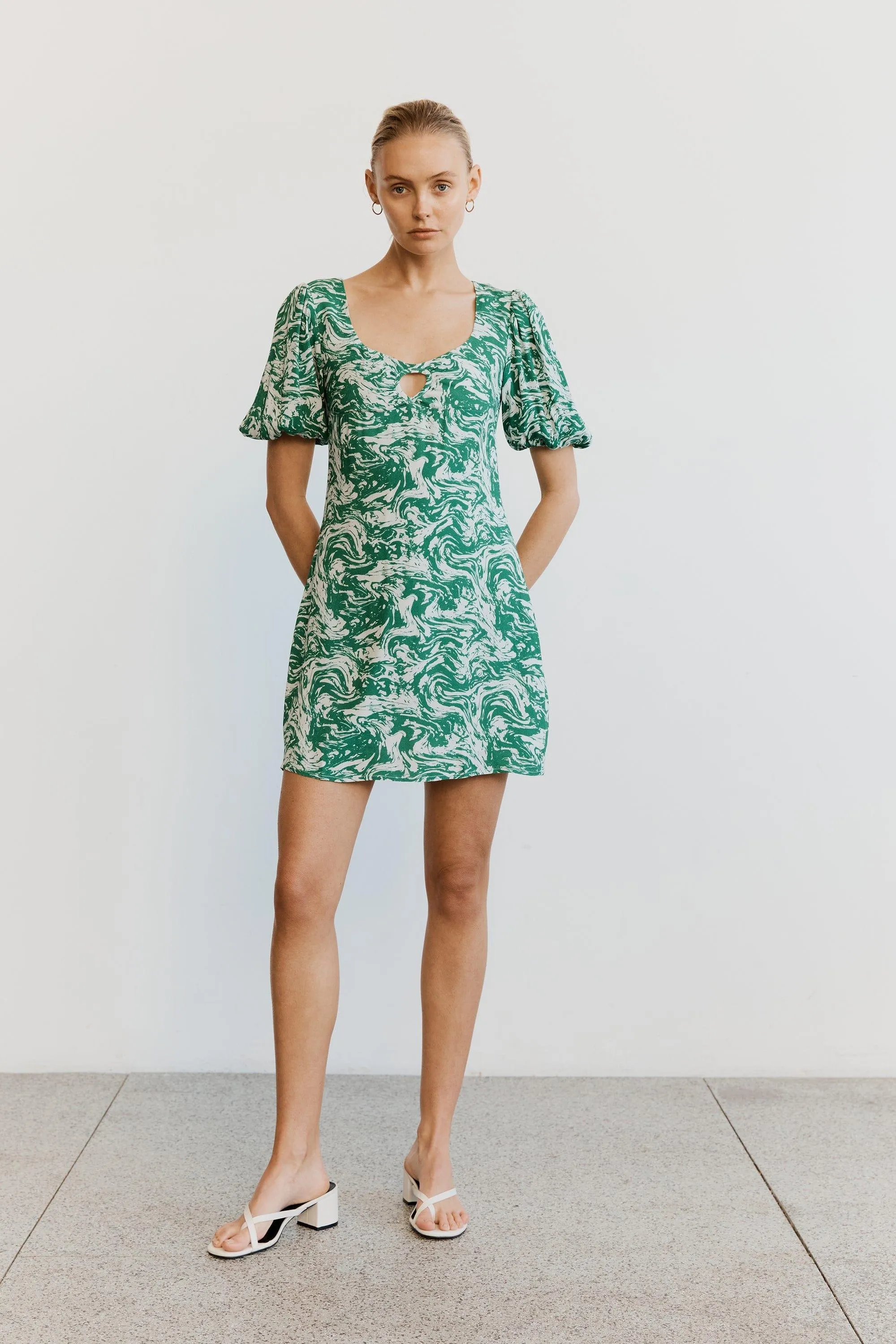 MARBLE BALLON SLEEVE MINI DRESS | MARBLE
