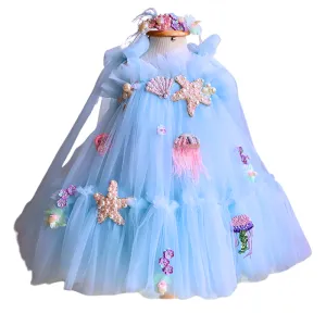 “Marina” Mermaid Princess Beaded Girl’s Birthday Dress