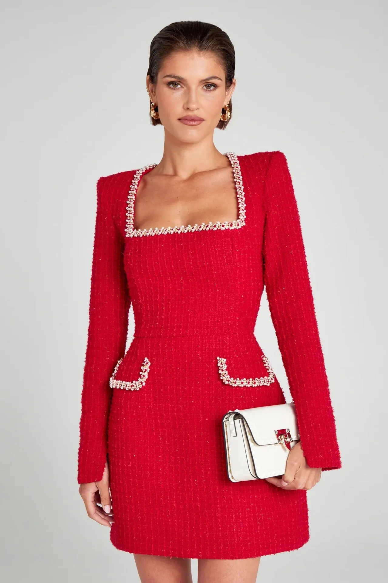 Marion - Elegant Beaded Detail Woman's U Neck Dress