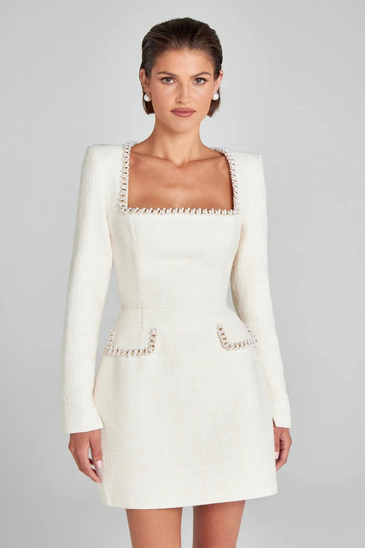 Marion - Elegant Beaded Detail Woman's U Neck Dress