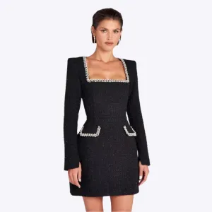 Marion - Elegant Beaded Detail Woman's U Neck Dress