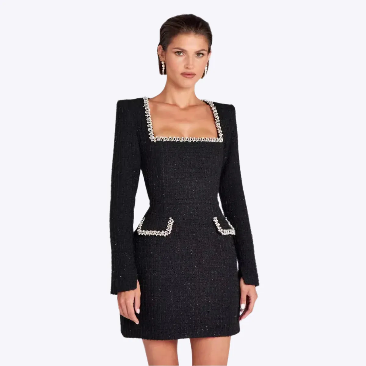 Marion - Elegant Beaded Detail Woman's U Neck Dress