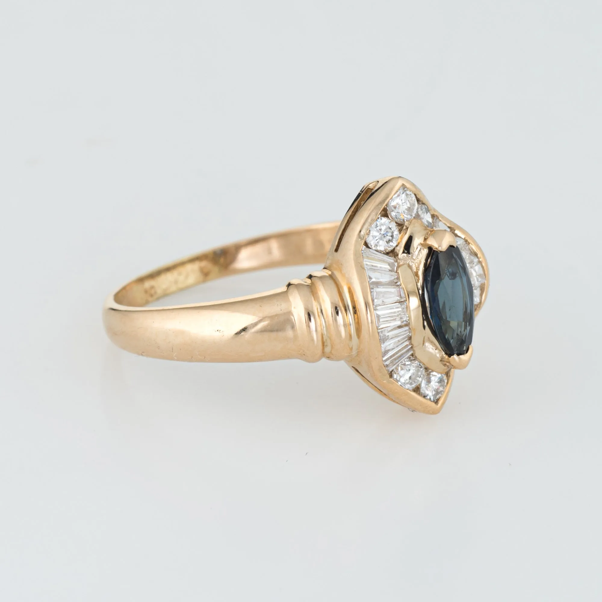 Marquise Sapphire Diamond Ring Vintage 14k Yellow Gold Estate Fine Jewelry 7.75