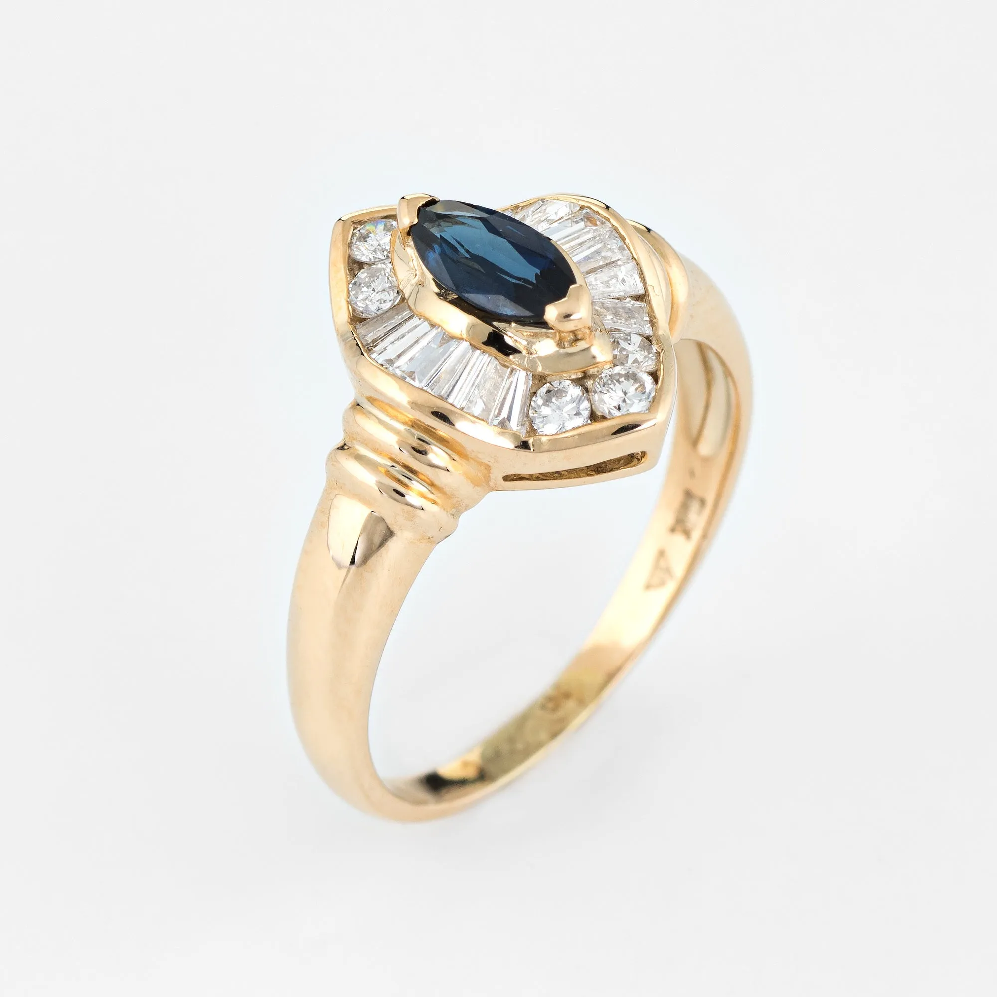 Marquise Sapphire Diamond Ring Vintage 14k Yellow Gold Estate Fine Jewelry 7.75