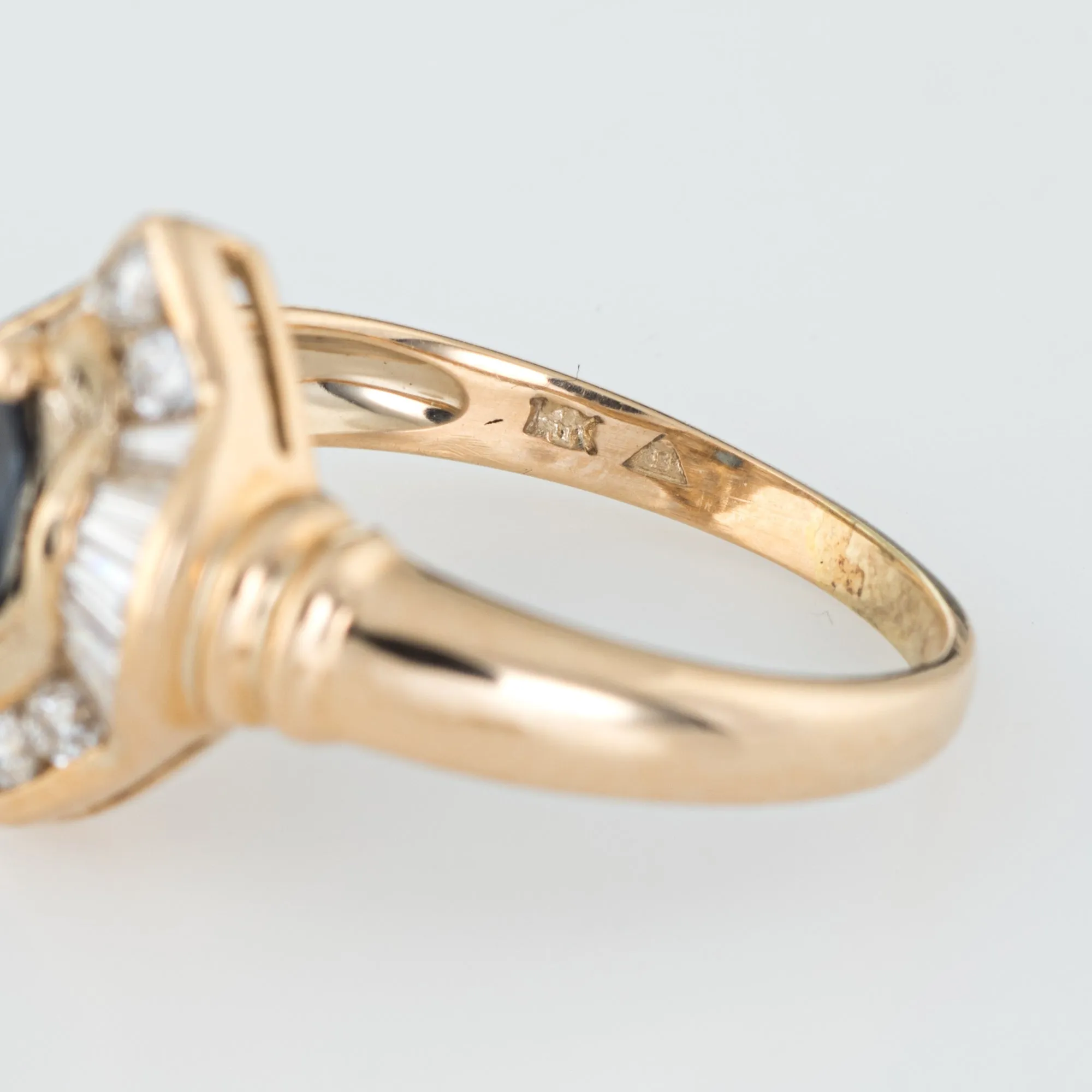 Marquise Sapphire Diamond Ring Vintage 14k Yellow Gold Estate Fine Jewelry 7.75