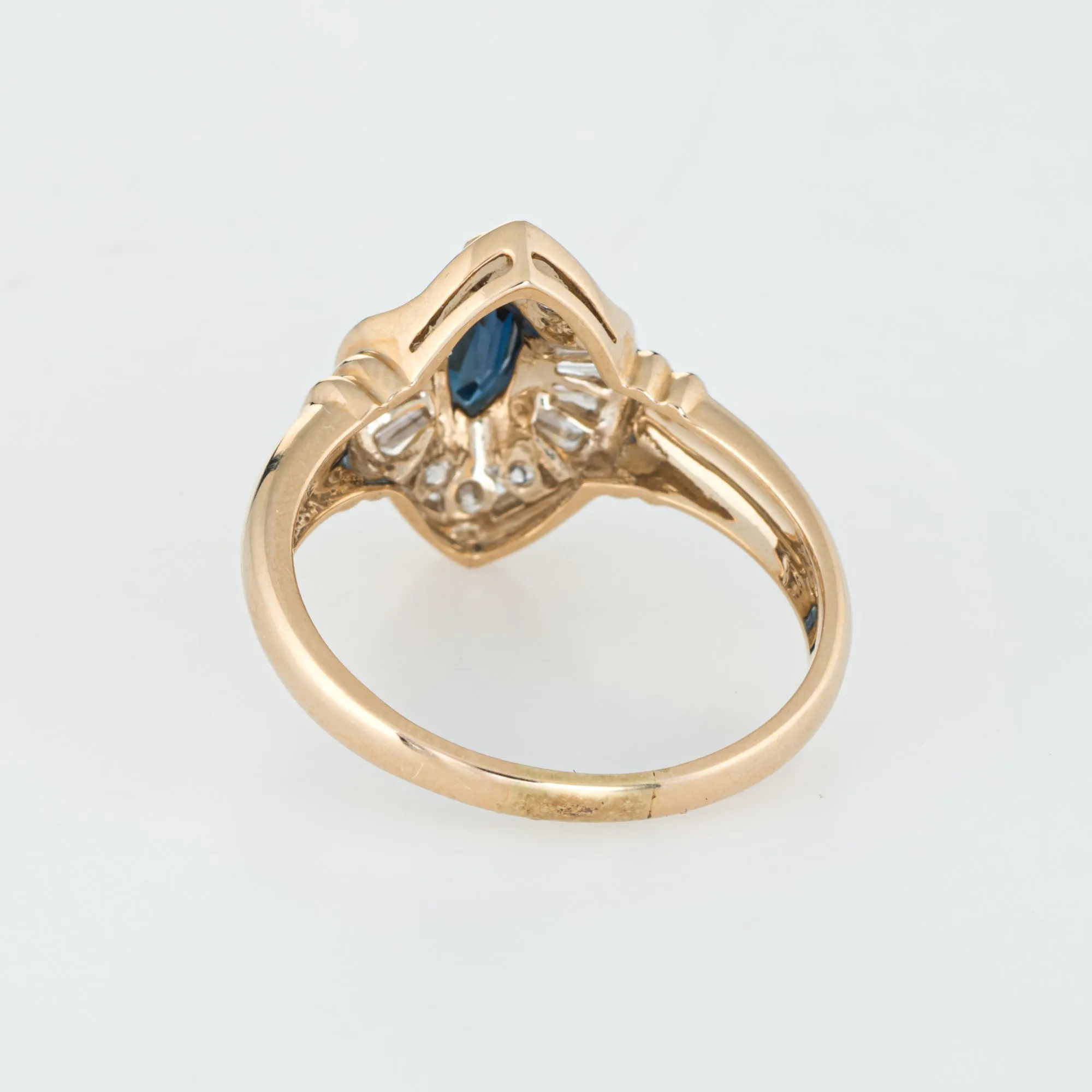 Marquise Sapphire Diamond Ring Vintage 14k Yellow Gold Estate Fine Jewelry 7.75