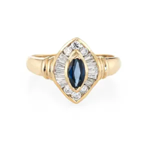 Marquise Sapphire Diamond Ring Vintage 14k Yellow Gold Estate Fine Jewelry 7.75