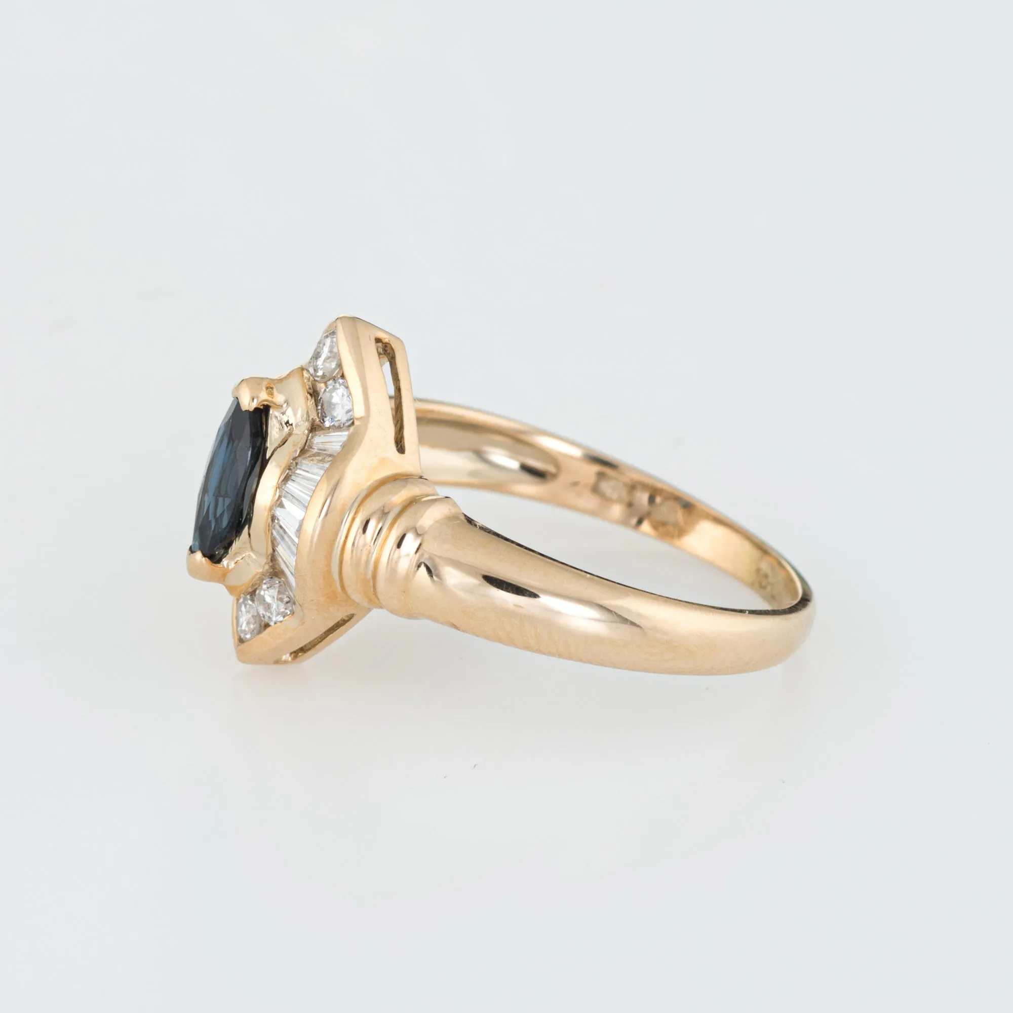 Marquise Sapphire Diamond Ring Vintage 14k Yellow Gold Estate Fine Jewelry 7.75