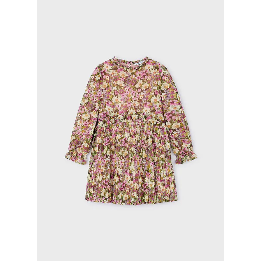Mayoral Floral Chiffon Pleated Dress