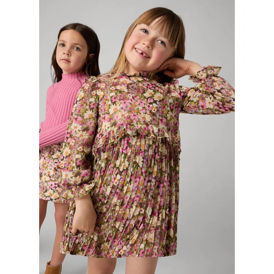 Mayoral Floral Chiffon Pleated Dress