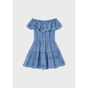 Mayoral Porcelain Eyelet Motif Cotton Dress