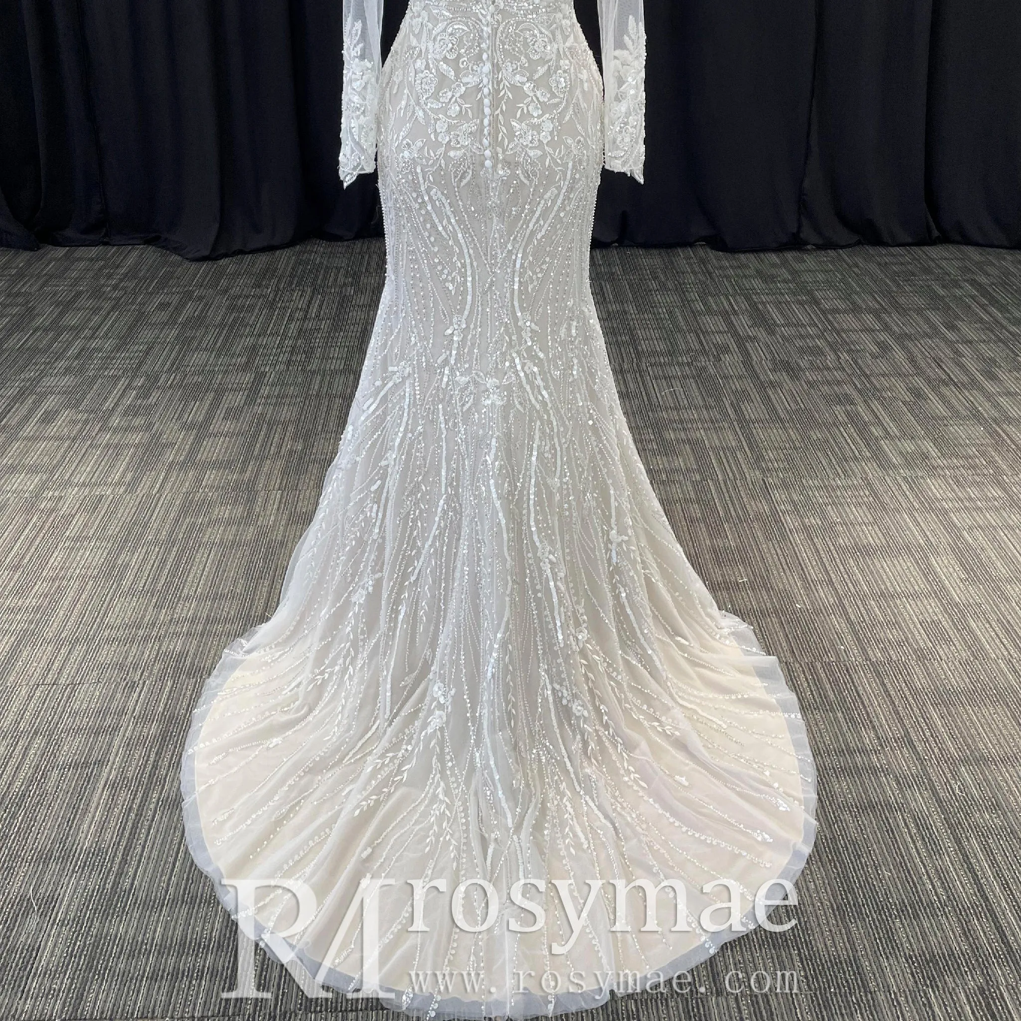 Mermaid Lace Long Sleeve Wedding Dresses & Gowns with Sheer Neck