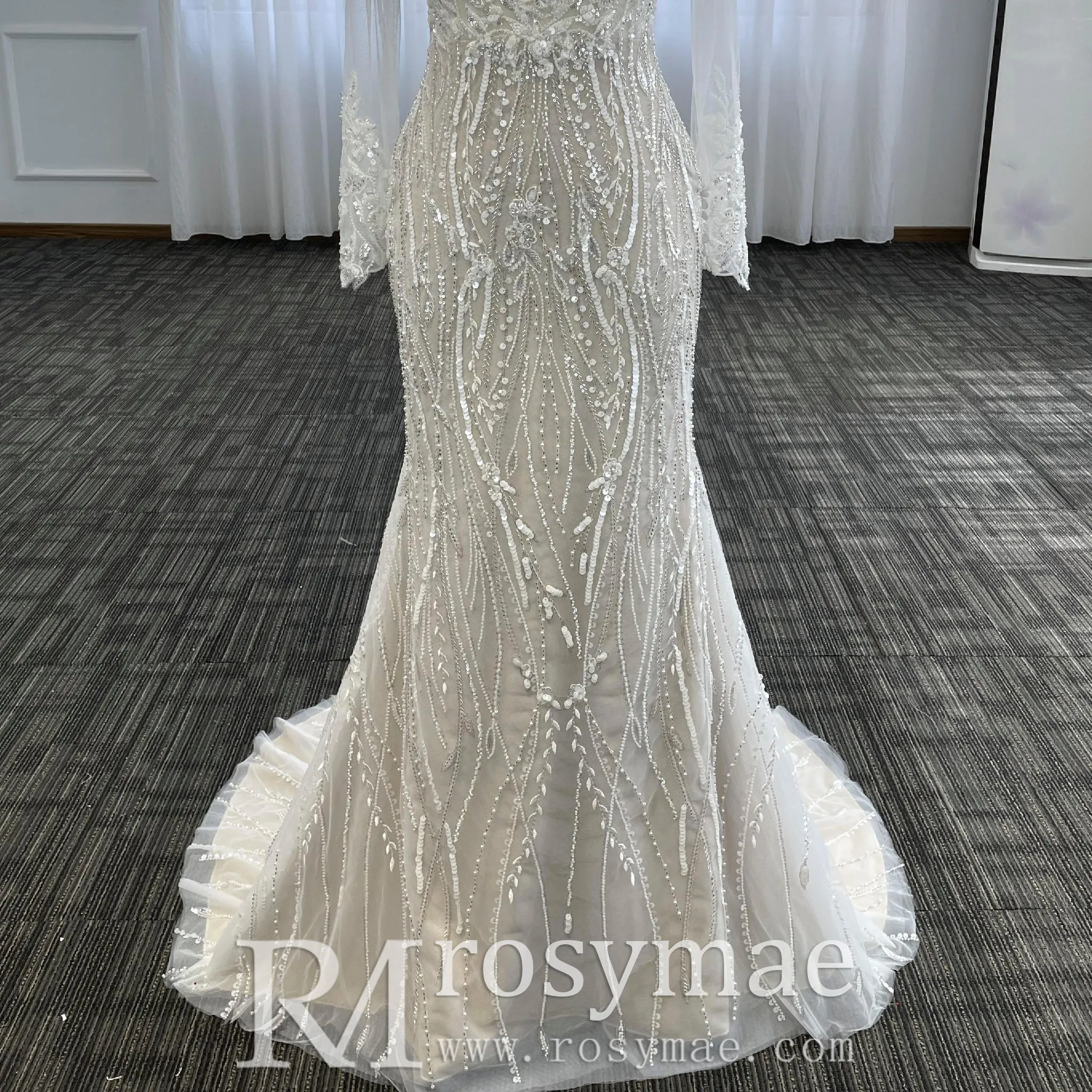 Mermaid Lace Long Sleeve Wedding Dresses & Gowns with Sheer Neck