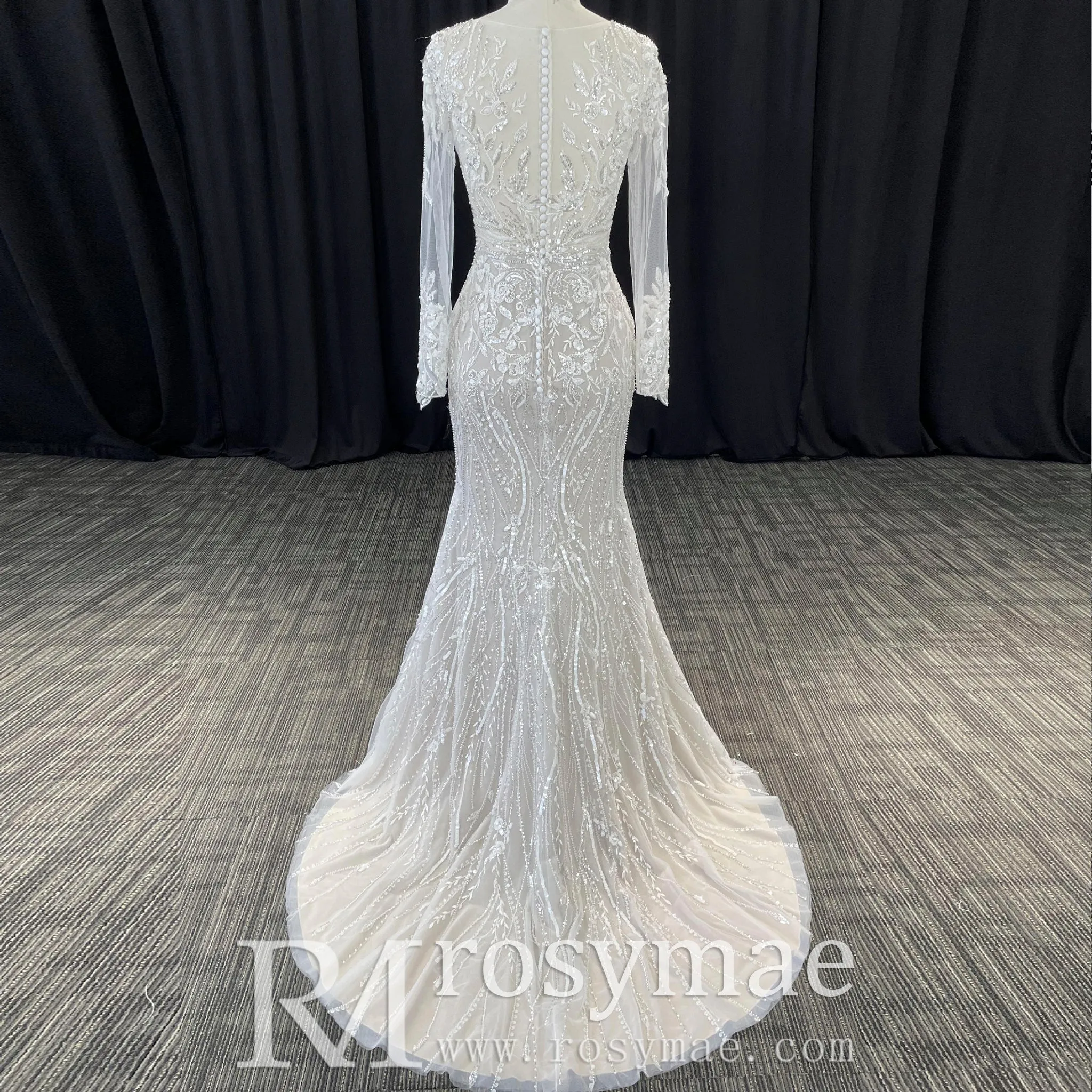 Mermaid Lace Long Sleeve Wedding Dresses & Gowns with Sheer Neck