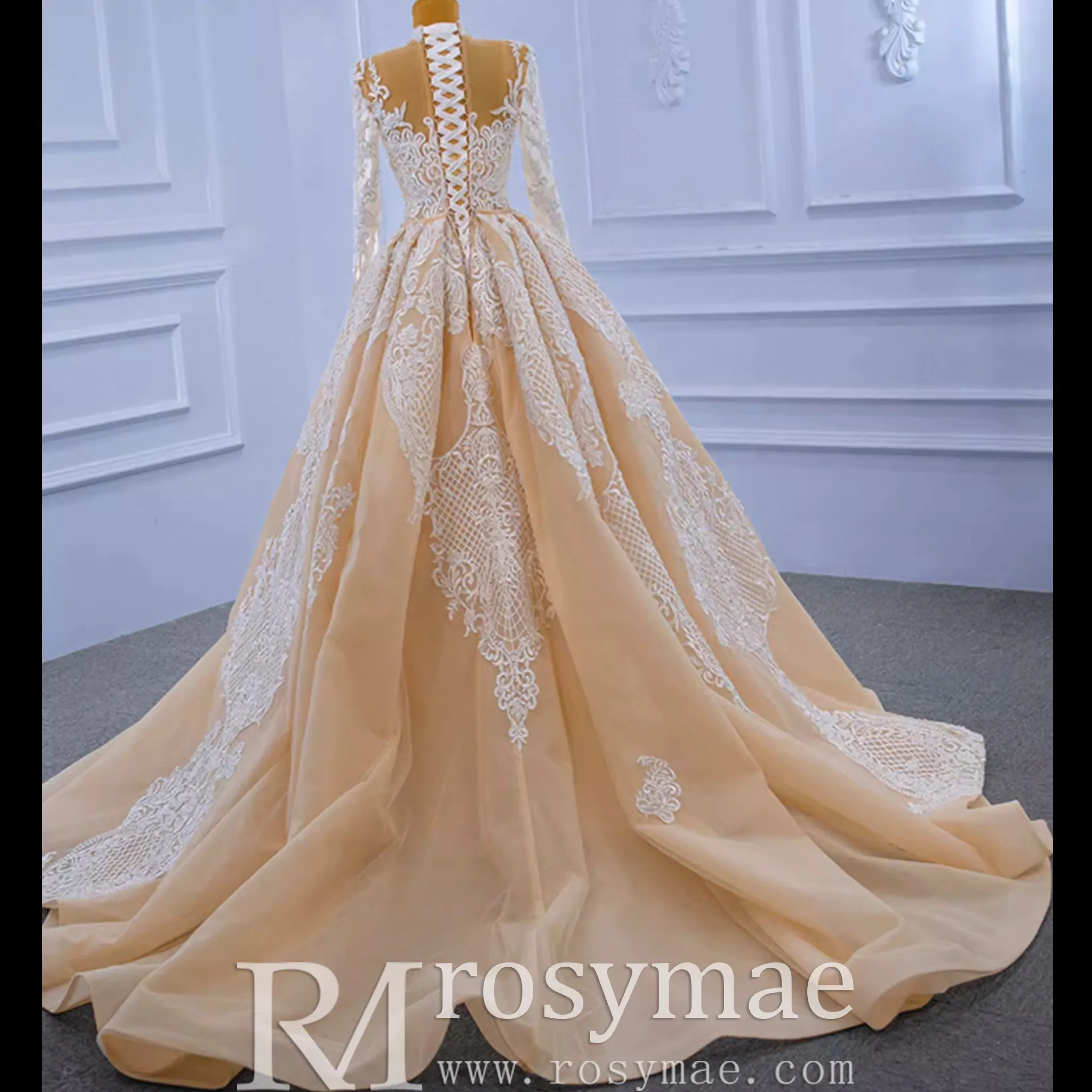 Mermaid Lace O-Neck Long Sleeve Wedding Dress With Detachable Train
