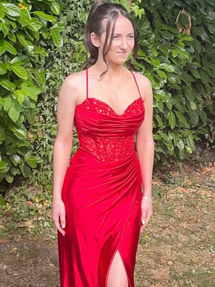 Mermaid Off Shoulder Sheer Corset Rhinestone Long Prom Dresses with Slit