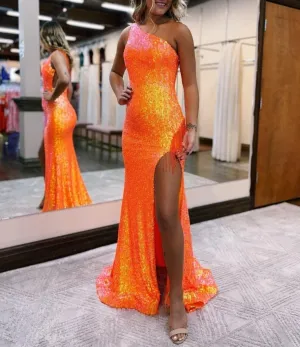 Mermaid One-Shoulder Sequins Prom Dresses with Tassels