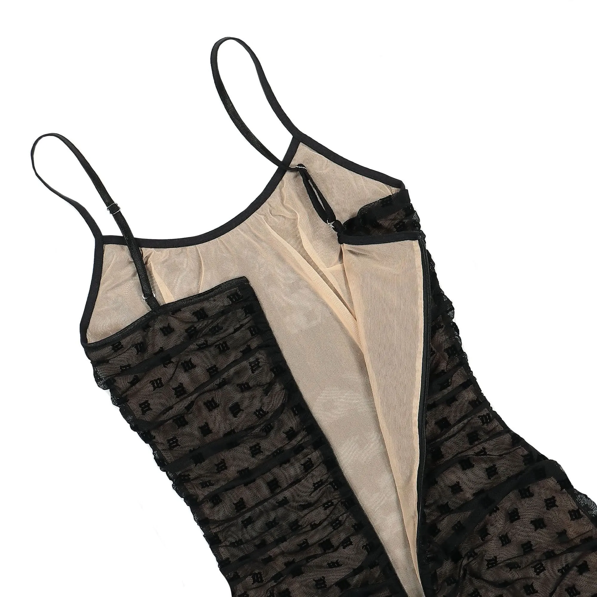 Mesh Monogram Draped Mini Dress