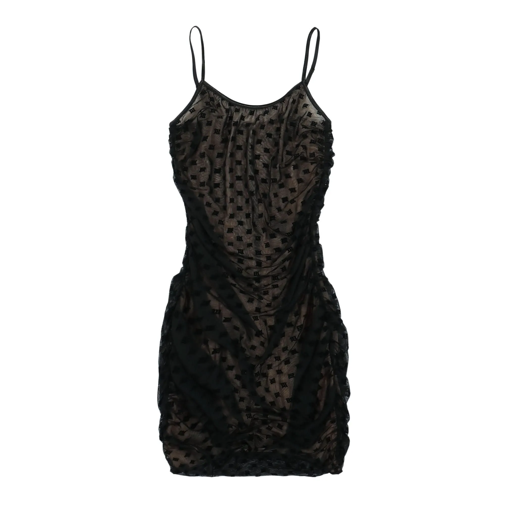 Mesh Monogram Draped Mini Dress
